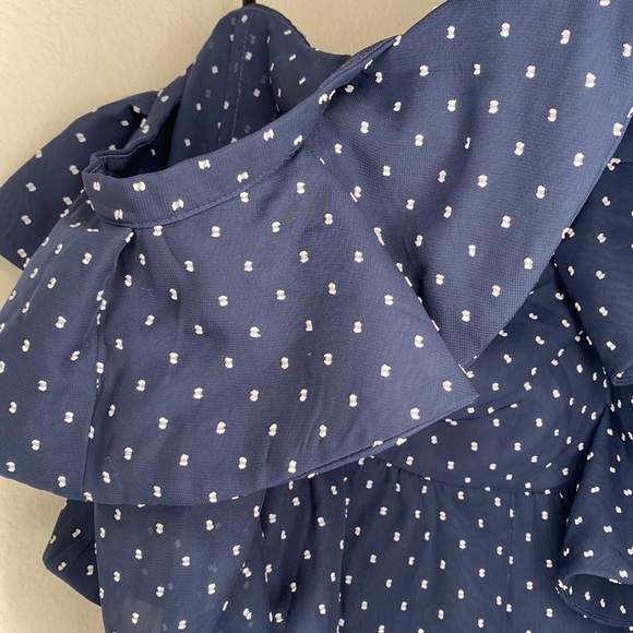 Self-Portrait Plumetis Frill One Shoulder Blouse Navy Blue Polka Dot Size 6 - Picture 11 of 16